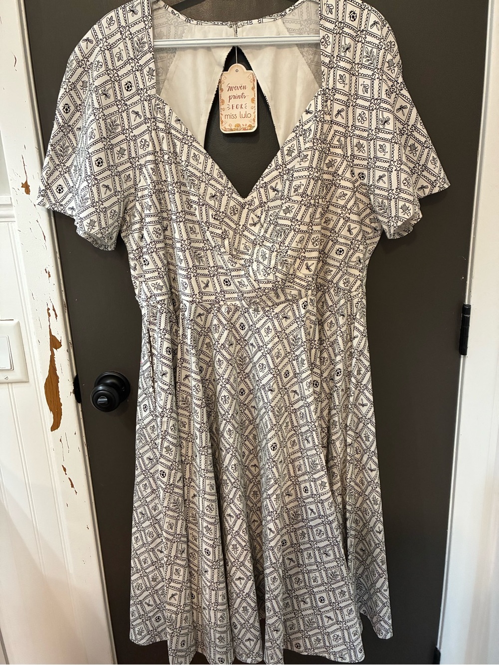 ModCloth Cream and Black Geometric BUG Tiles Midi Dress